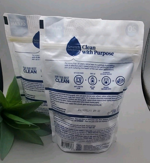 2~Seventh Generation Clean With Purpose Dishwasher 20 Packs New & Sealed