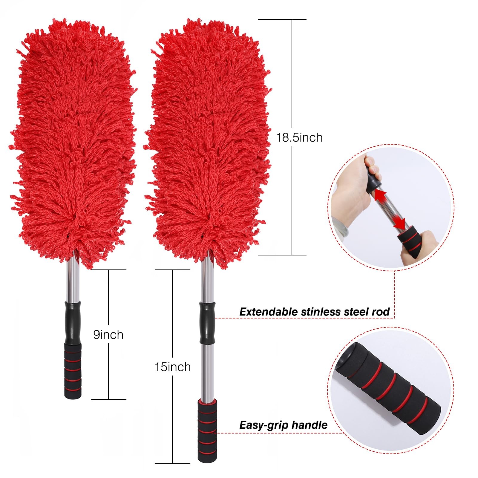 3 Pack Large Red Microfiber Car Duster Exterior Scratch with Extendable, Car …