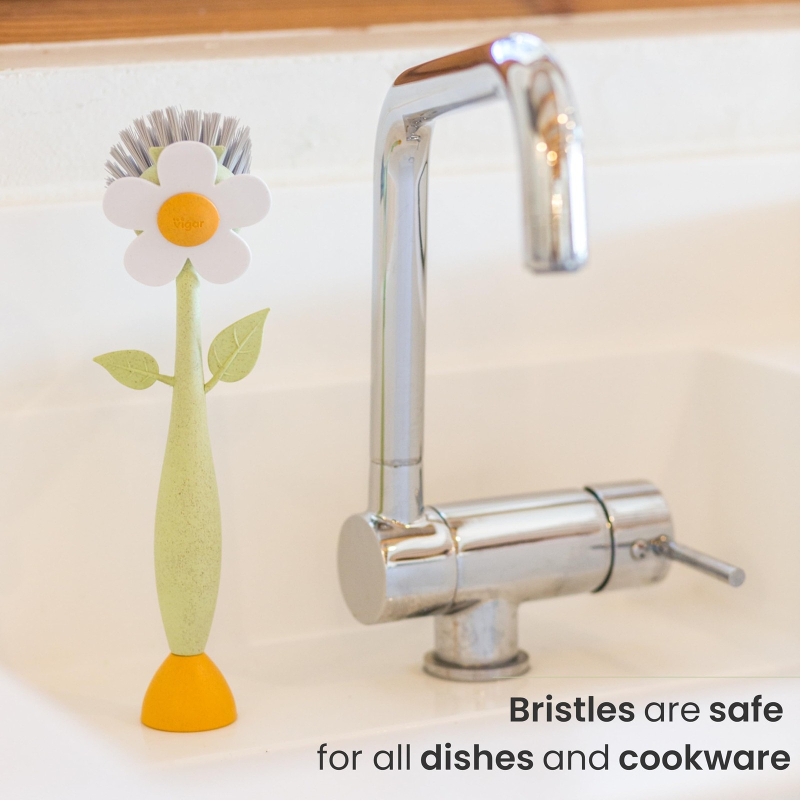 Vigar Florganic Dish Brush with Handle & Built-in Stand – Daisy-Shaped Kitche…
