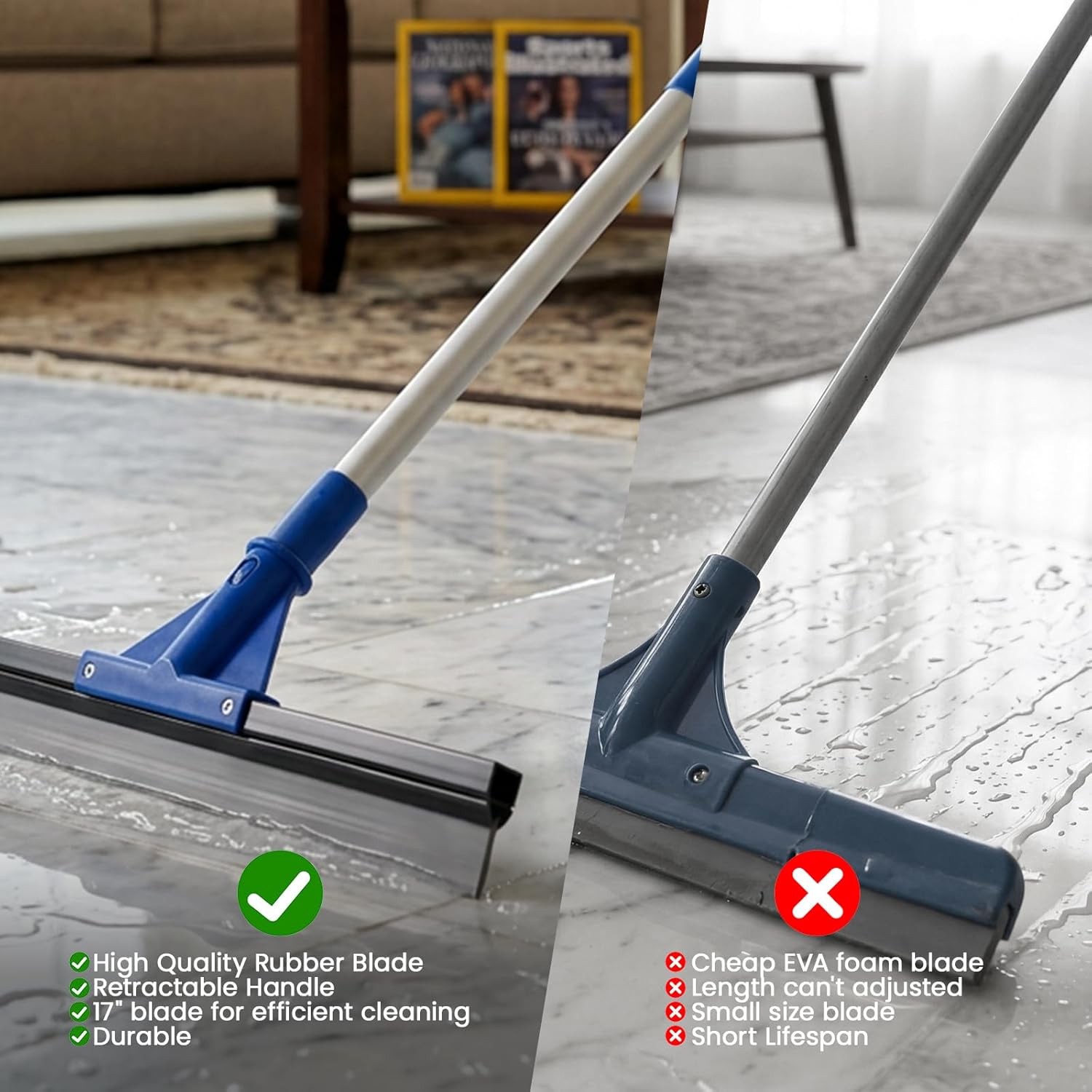 Floor Squeegee for Concrete Floor, 17.5″ Heavy Duty Squeegee Broom for Floor,