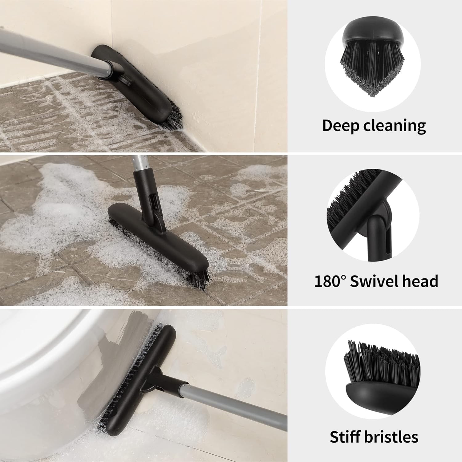 Heavy Duty Grout Scrub Brush with Long Handle,Tile Scrub Brush Stiff Bristles