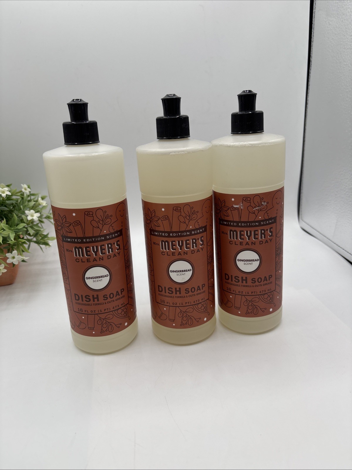 3 Pk: MRS. MEYER’S CLEAN DAY Liquid Dish Soap-Gingerbread-16 oz. ea. Limited Ed