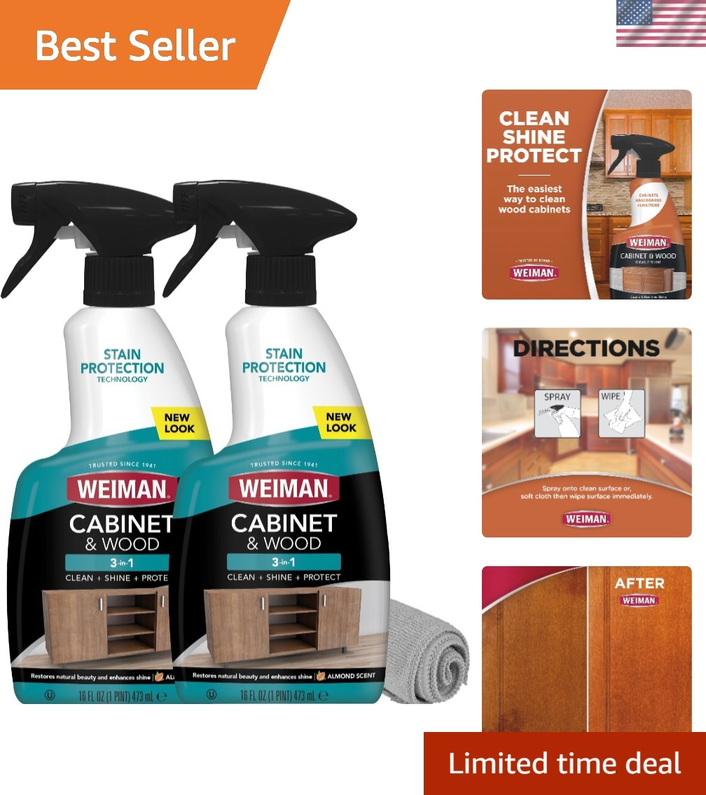 Luxurious Wood and Cabinet Cleaner – 16 oz Spray, 2 Pack with Microfiber Towel