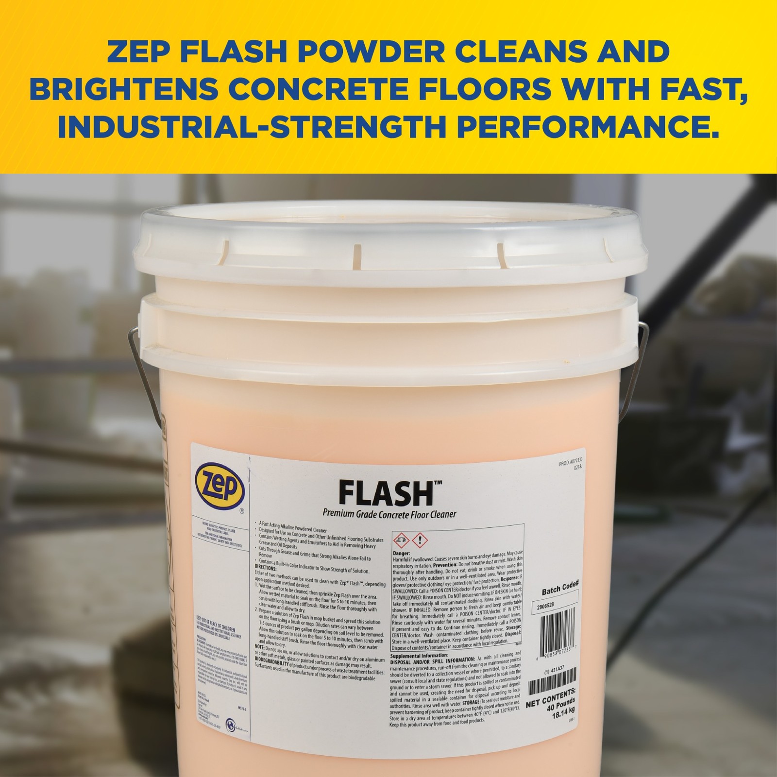 Zep Flash Powdered Concrete Floor Cleaner – 40lb (Case of 1) 72333 – Premium