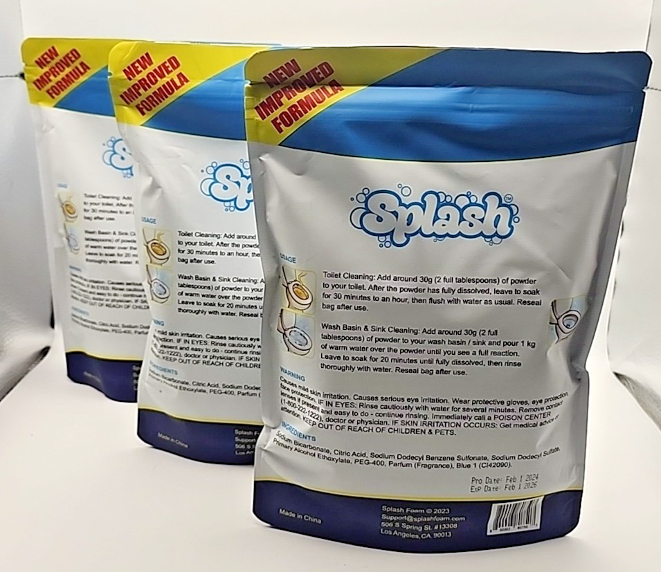Splash Advanced Cleaning 350g 12.35oz Toilet Bowl Cleaner Powder 02/26 Lot of 3