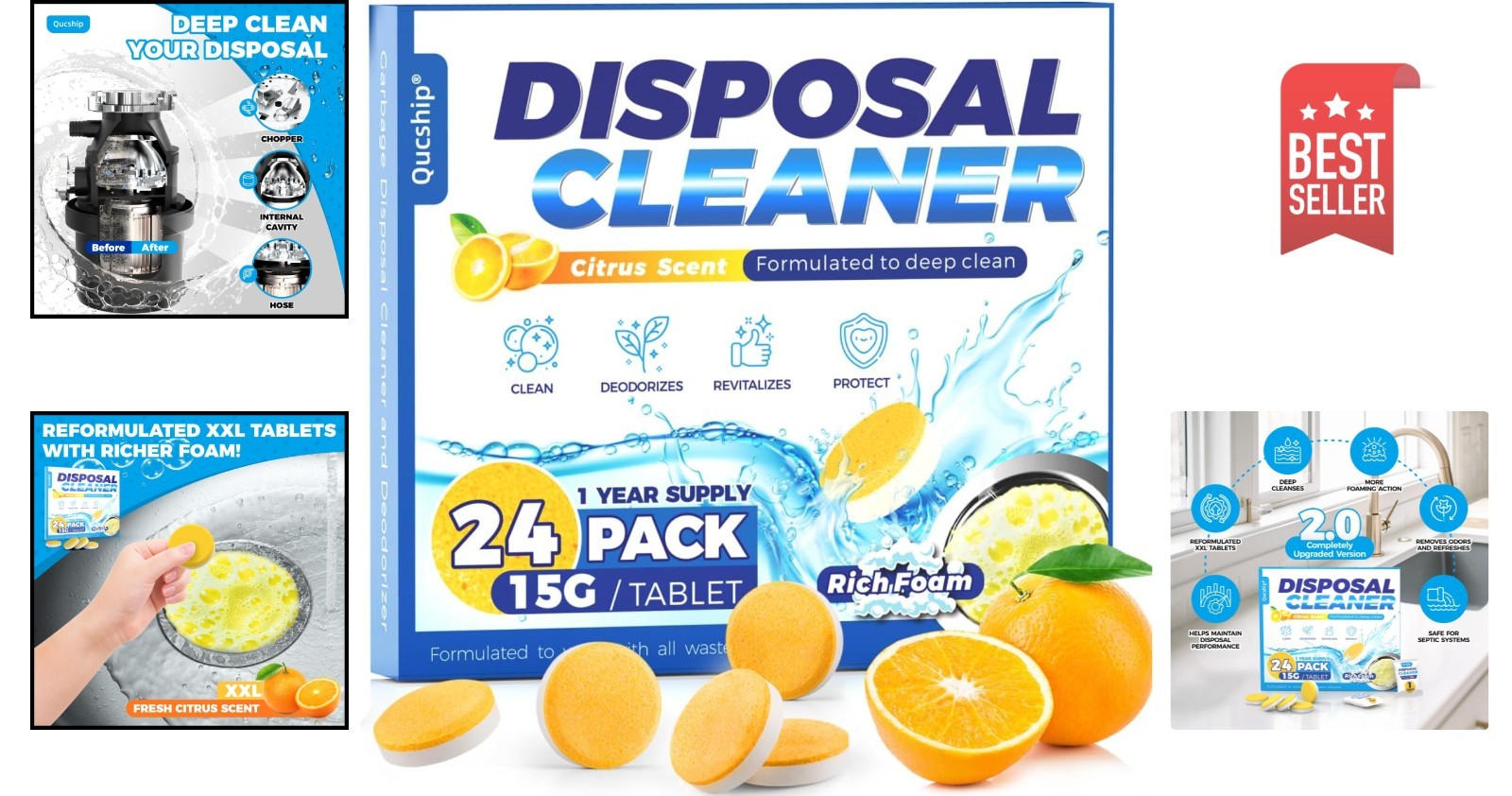 Foam Garbage Disposal Cleaner Deodorizer Tablets – 24 Pack (1 Supply)