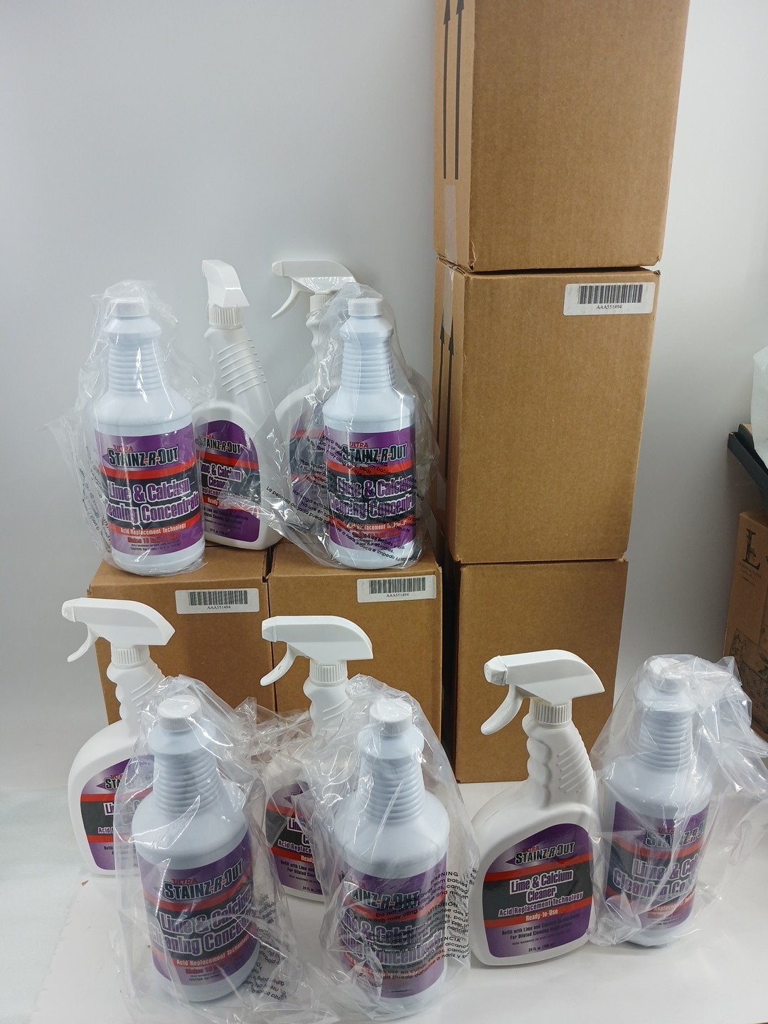 (Lot Of 5) Ultra Stainz-R-Out Lime & Calcium 32 Oz Concentrate Spray Bottle Sets