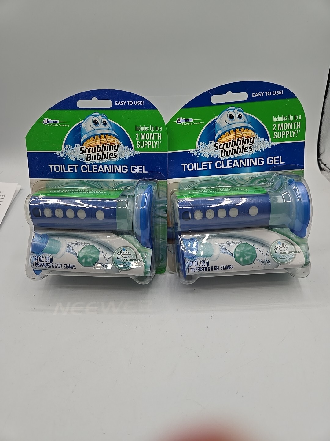 2 X Scrubbing Bubbles Fresh Gel Toilet Cleaning Stamps RAINSHOWER Dispenser