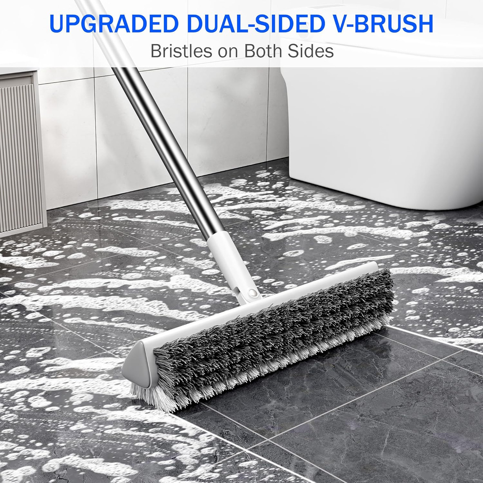 Grout Brush with Long Handle 180° Swivel Floor Scrub Brush V-Shaped Grout Line