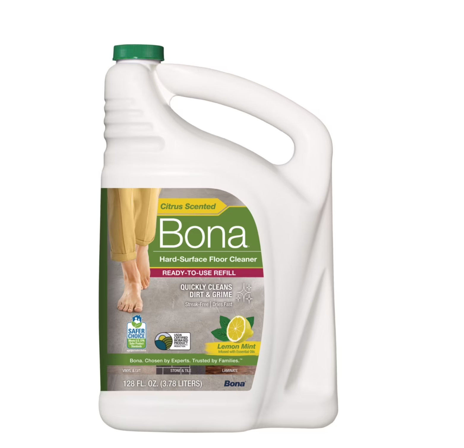 Bona Multi-Surface Floor Cleaning Solution Refill, Lemon Mint, 128 fl oz