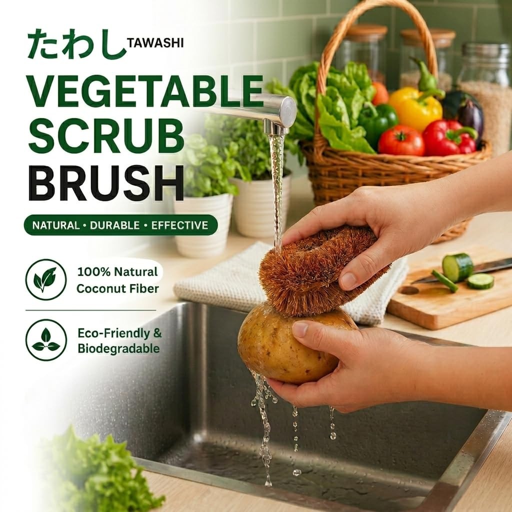 Pack of 6 Tawashi Vegetable Scrub Brush,100% Natural Coconut Coir Fiber Veget…