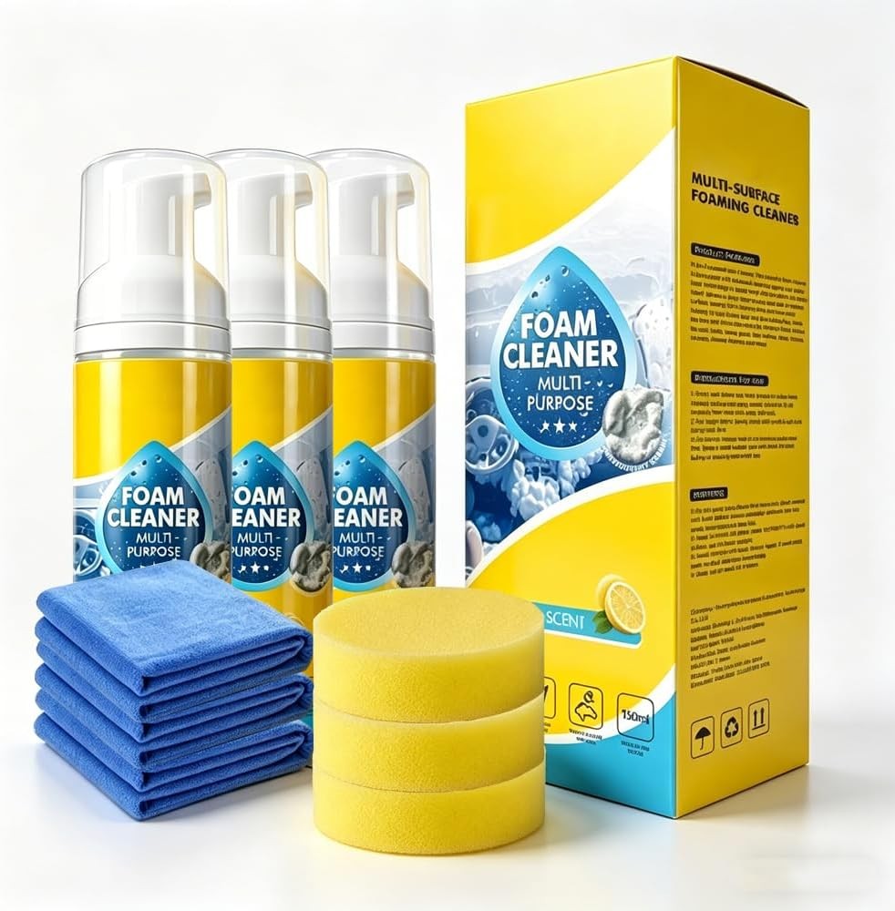 4-in-1 Multi-Enzyme Foam Cleaner, All-Purpose Spray 5oz with Sponge & Towel