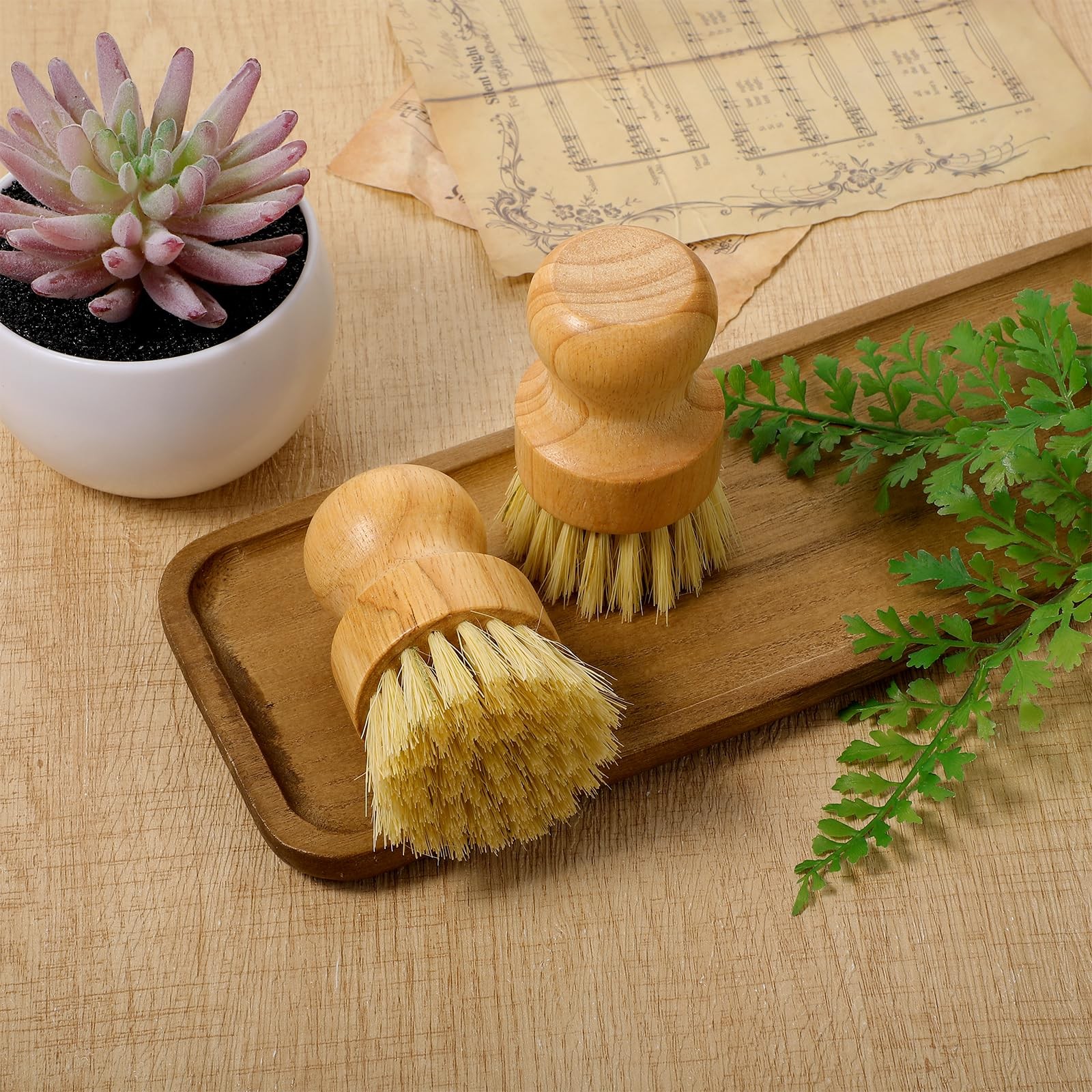12 Pcs Bamboo Dish Scrub Brushes with Natural Sisal Bristles for Cleaning Pots