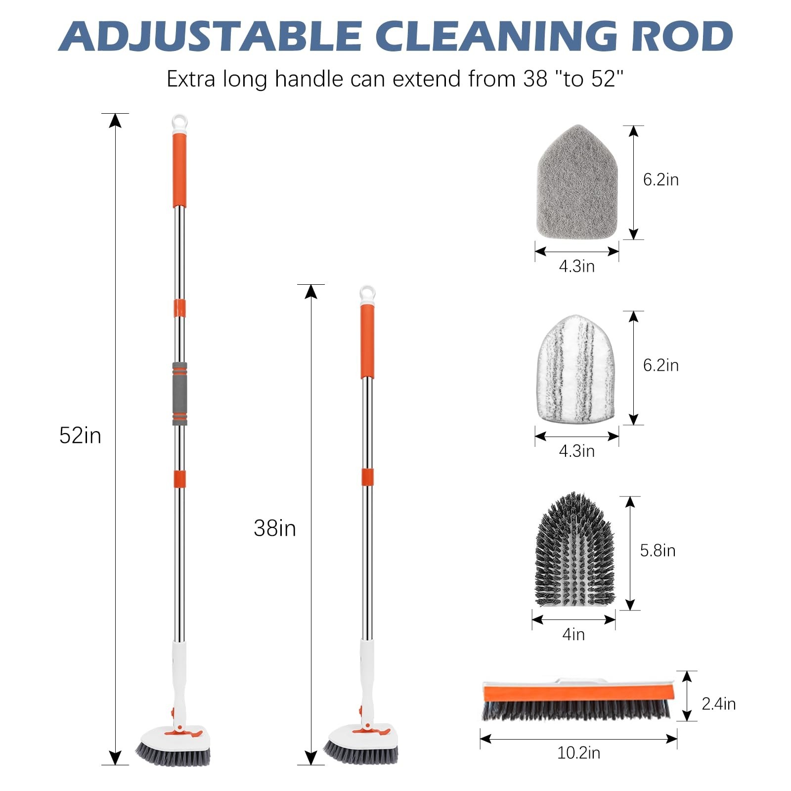 4-in-1 Tile & Tub Floor Scrubber with Adjustable Handle, V-Shaped Grout Brush &
