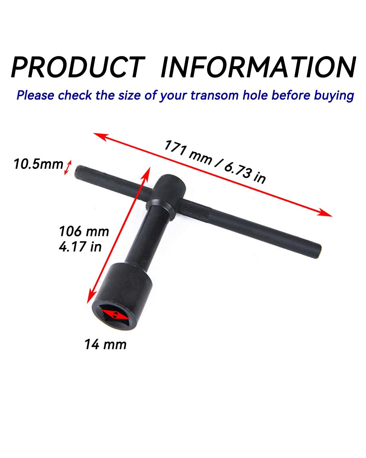 Boat Plug Wrench, T Handle Wrench Tool for 1/2 to 9/16 Inch Drain Plugs