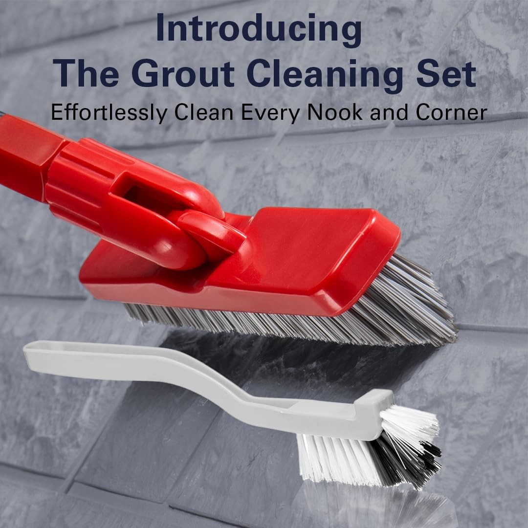 Foxtrot Living Grout Brush with Long Handle & Handheld Stiff Bristle Scrubber, V