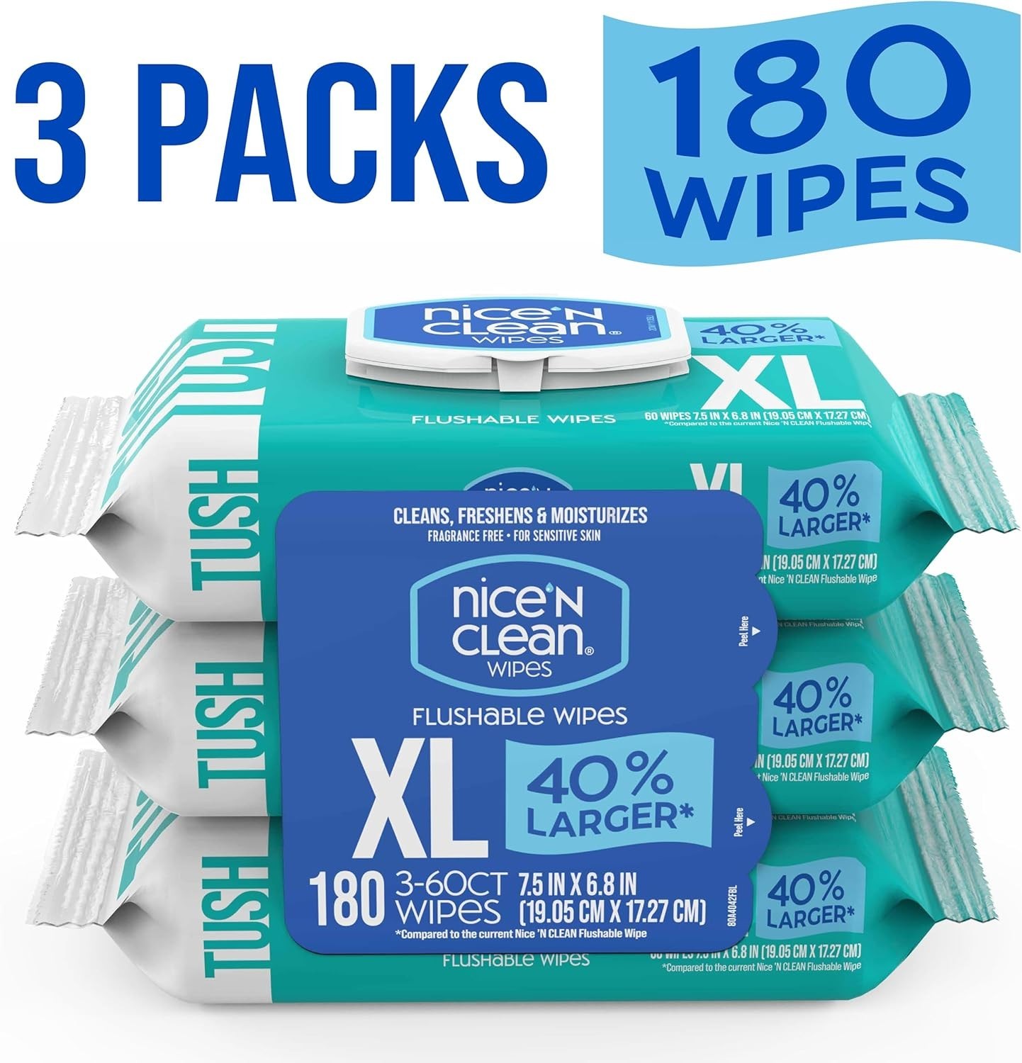 180 Count XL Flushable Wipes – Fragrance-Free & Plant-Based for Sensitive Skin
