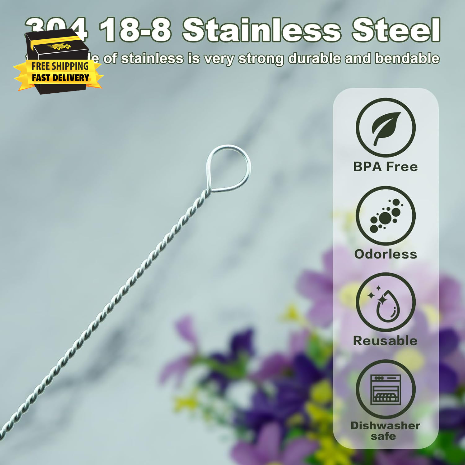 Straw Cleaner Brush for Stanley, 10Pcs Reusable Extra Long Straws Cleaning Brush