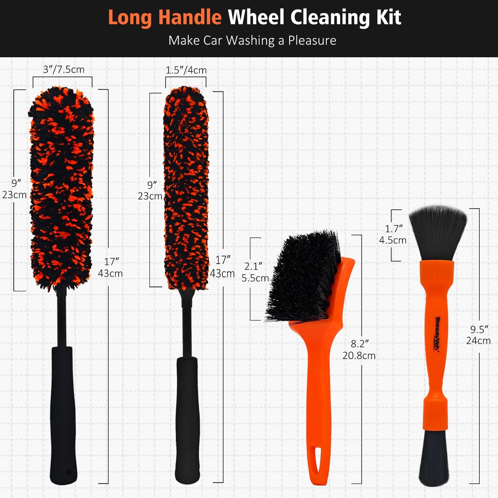 4PCS Car Wheel Cleaning Kit, 2-Size Bendable Microfiber Wool Wheel Brush Set,…