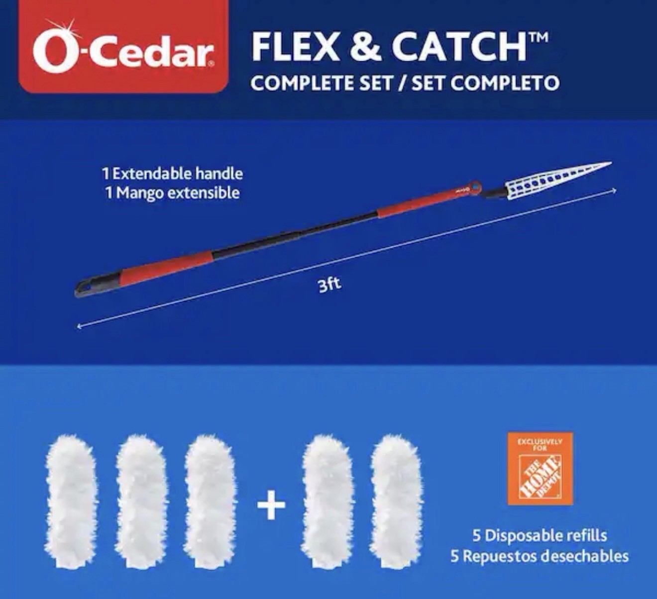 Flex and Catch Heavy Duty Dusting Kit Extendable Handle 3 ft w/ 5 Refills