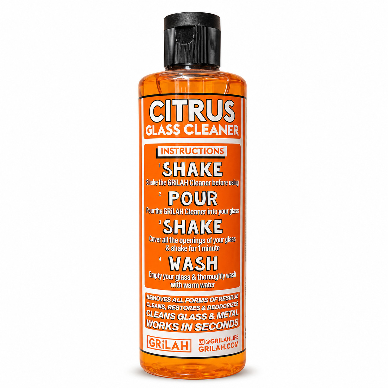 GRILAH Citrus Orange Glass Pipe Bong Cleaner Resin Remover Reusable – 16 oz