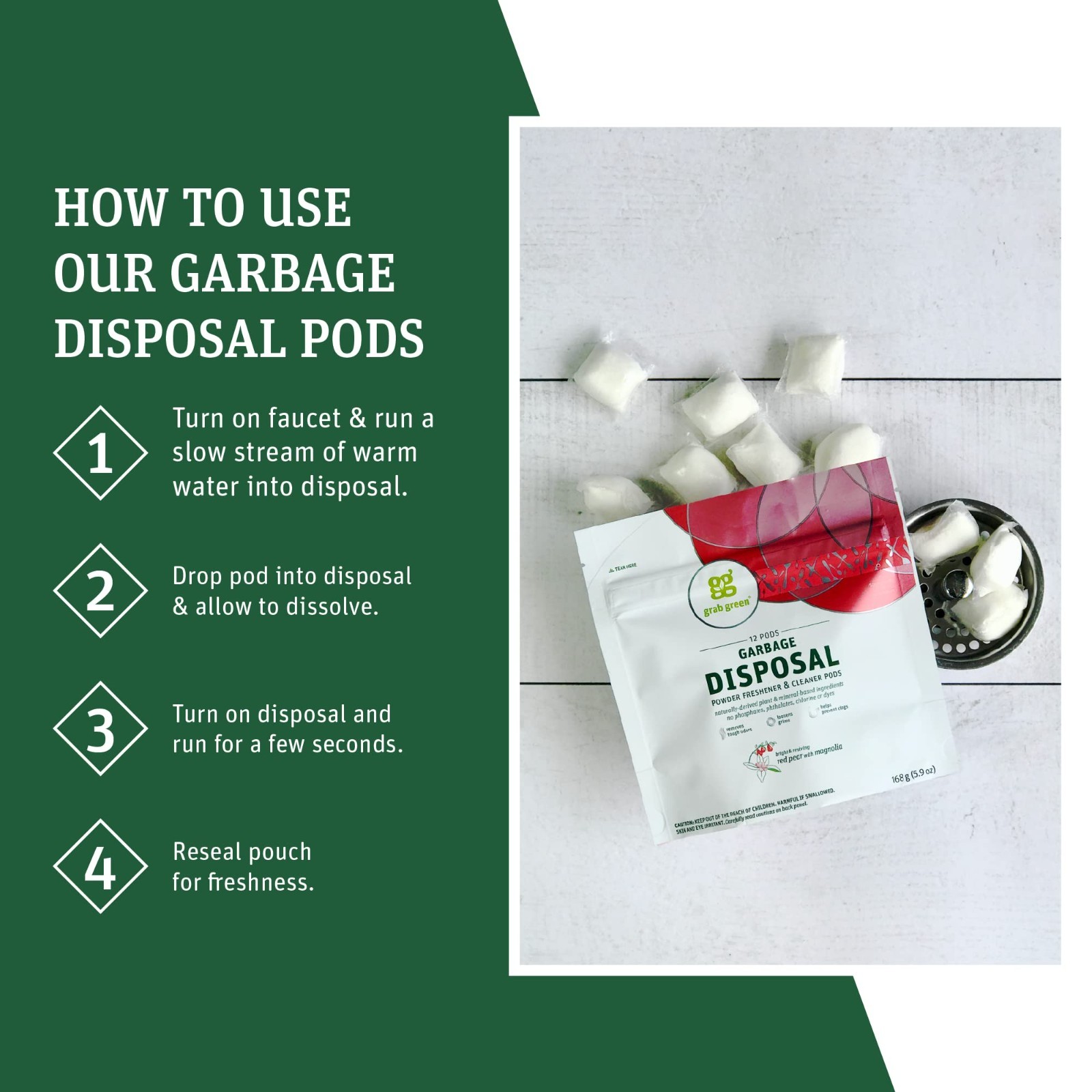 Garbage Disposal Cleaner Pods – 48 Count, Red Pear & Magnolia, Odor Removal, Gri