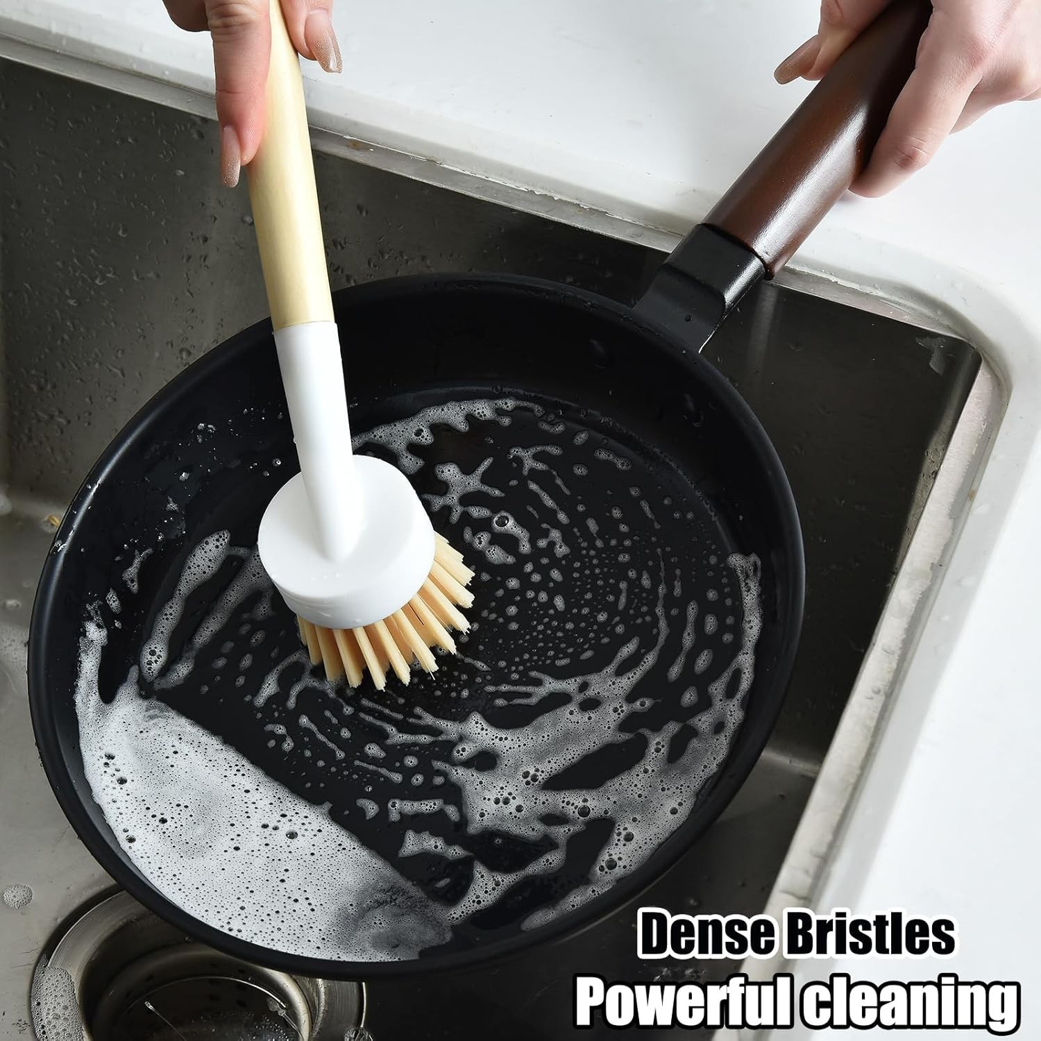 Dish Brush with 3 Replaceable Heads Non Scratch Cast Iron Pan Cleaner