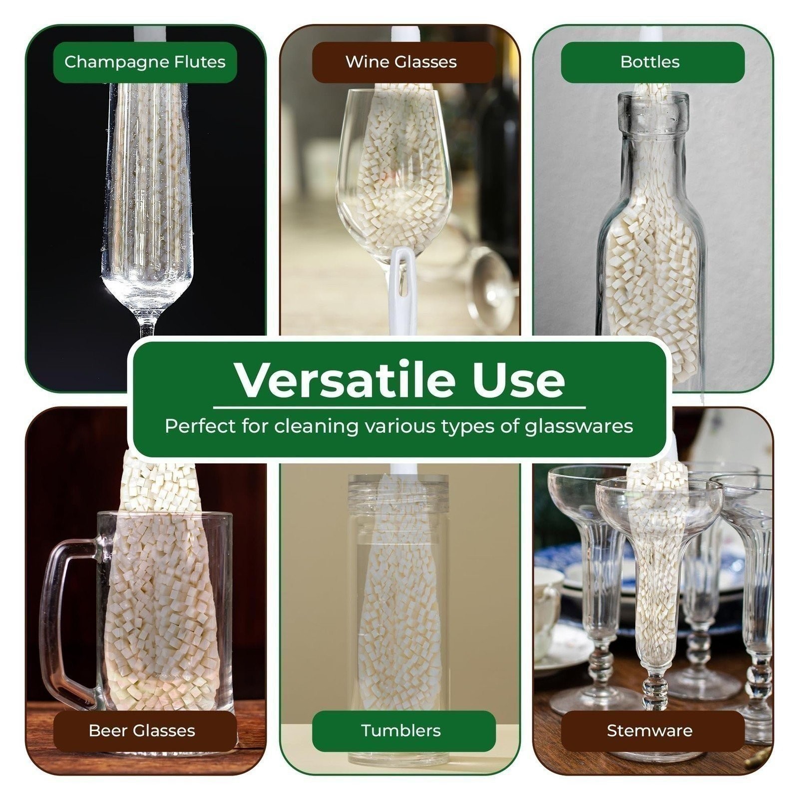Tupkee Flute Wine Glass Cleaning Brush – Soft Non-Scratch Foam Bristles