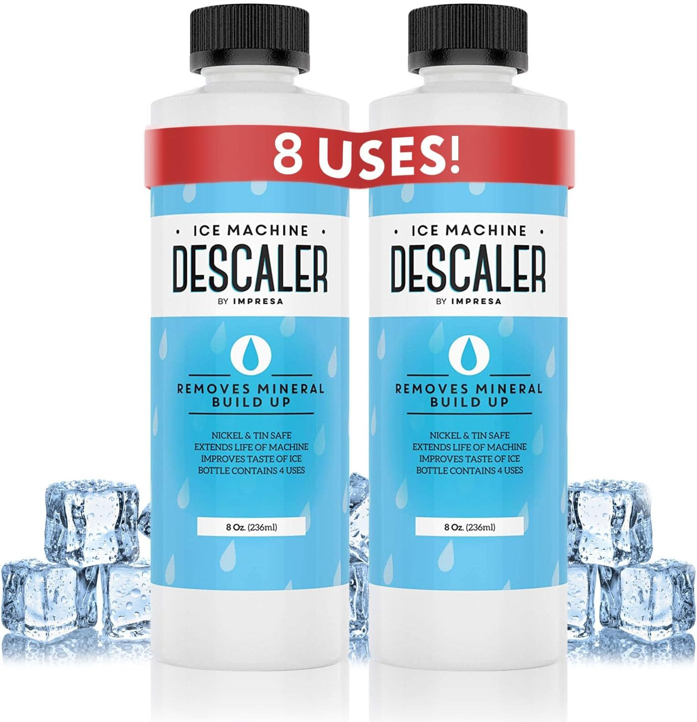 Ice Machine Cleaner Descaler – 8 Fl Oz – Pack of 2-8 Total Uses – Nickel-Safe Ic