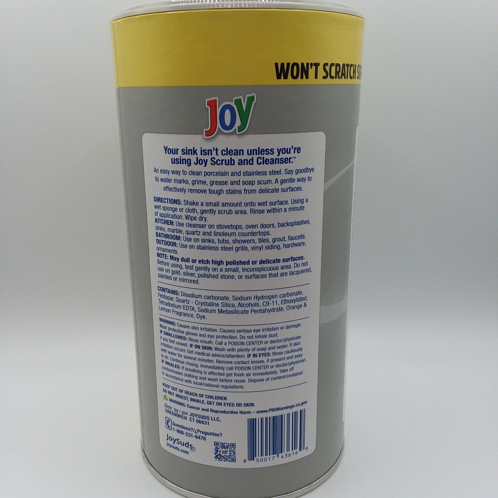 Joy Scrub & Cleanser Lemon Fragrance 15 oz No Bleach Close-Top Lid Tough Stains