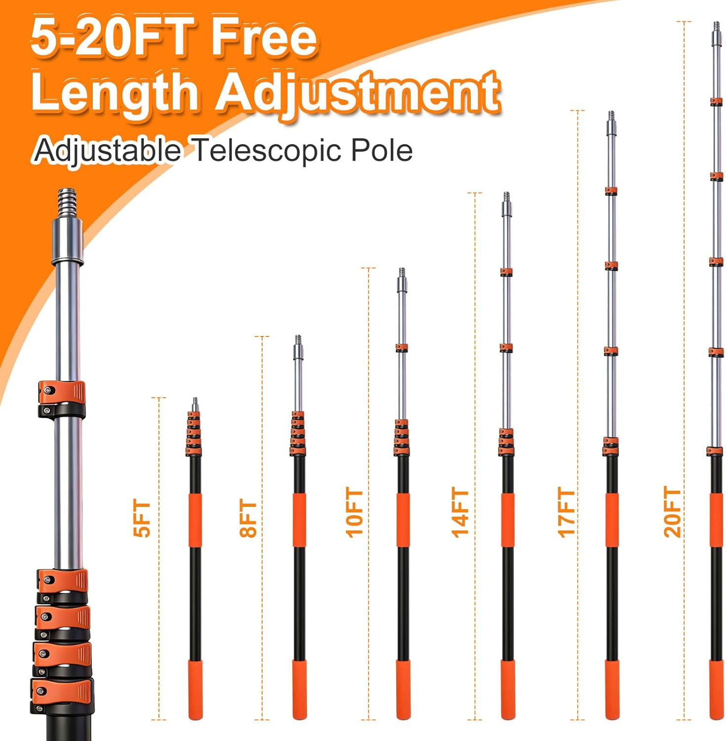 26FT High Reach Duster Kit with 5-20FT Flip-Lock & Screw Dual Locking Extension