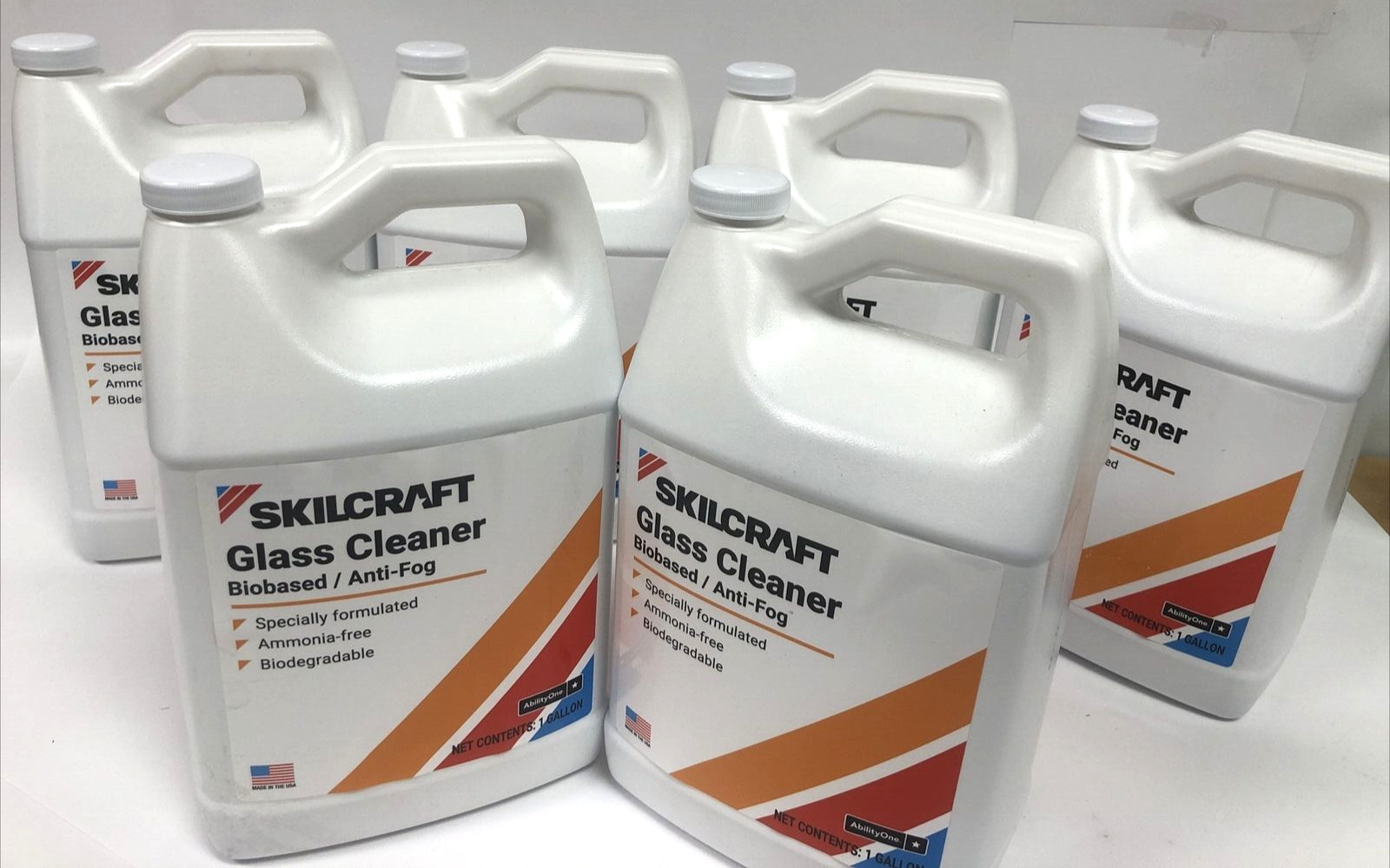 6 Jugs (1 Gallon Ea) Skilcraft Biodegradable Ammonia-Free Anti-Fog Glass Cleaner