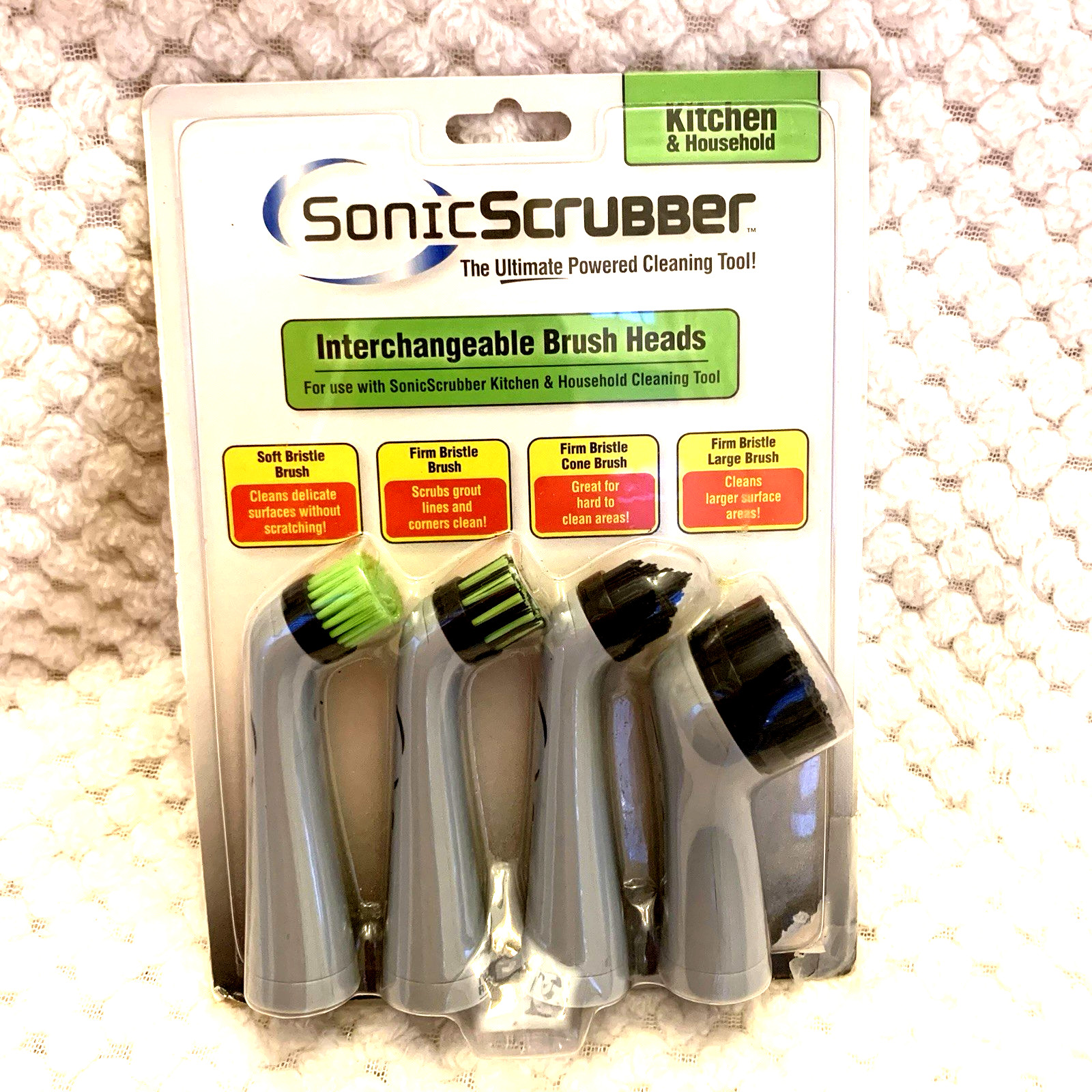 SONIC SCRUBBER 4 Pk Interchangeable Brush Heads Adaptive Power Cleaning Wash