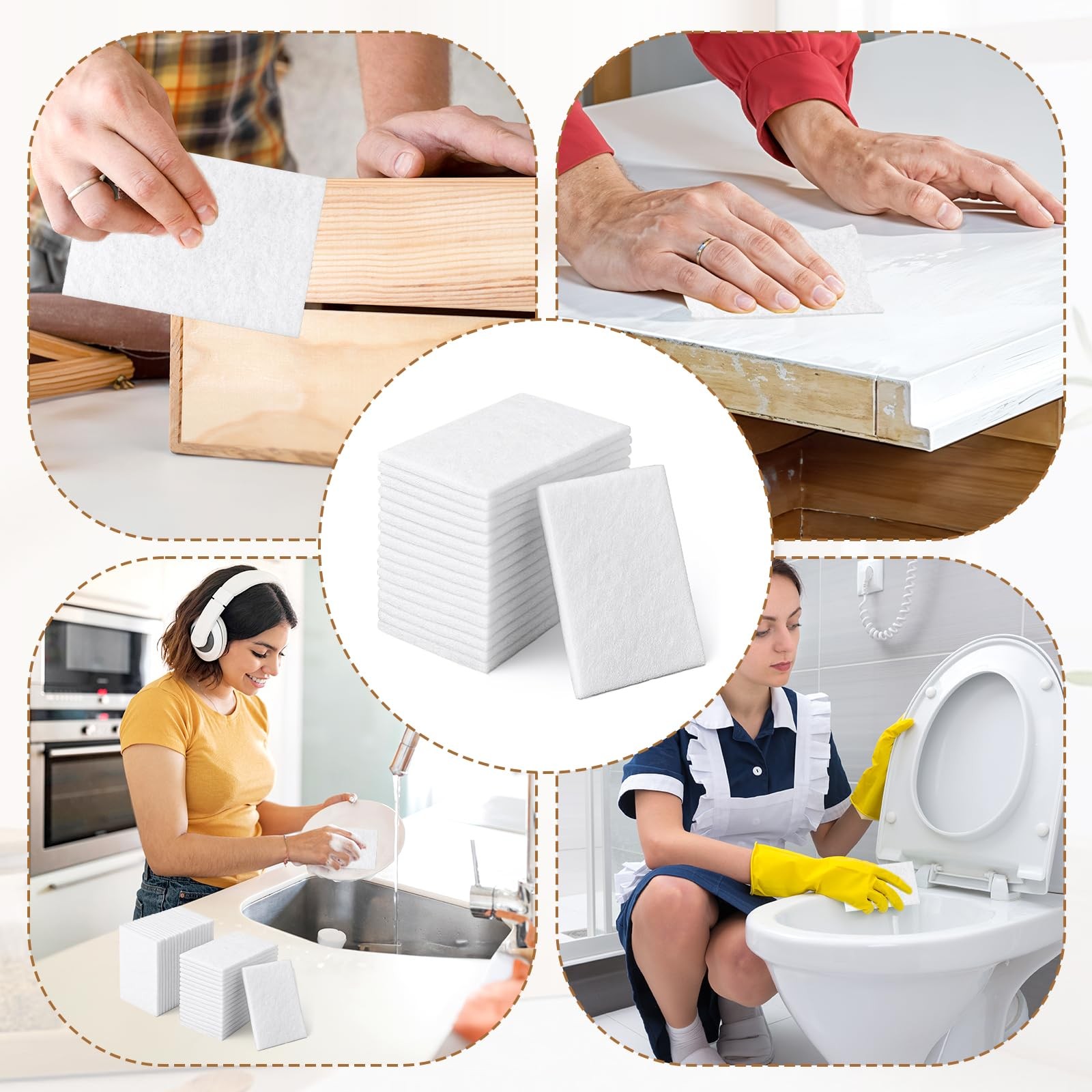 40 PCS White Non Woven Pads, Light Duty Scouring Pad, Abrasive Surface Scrubb…
