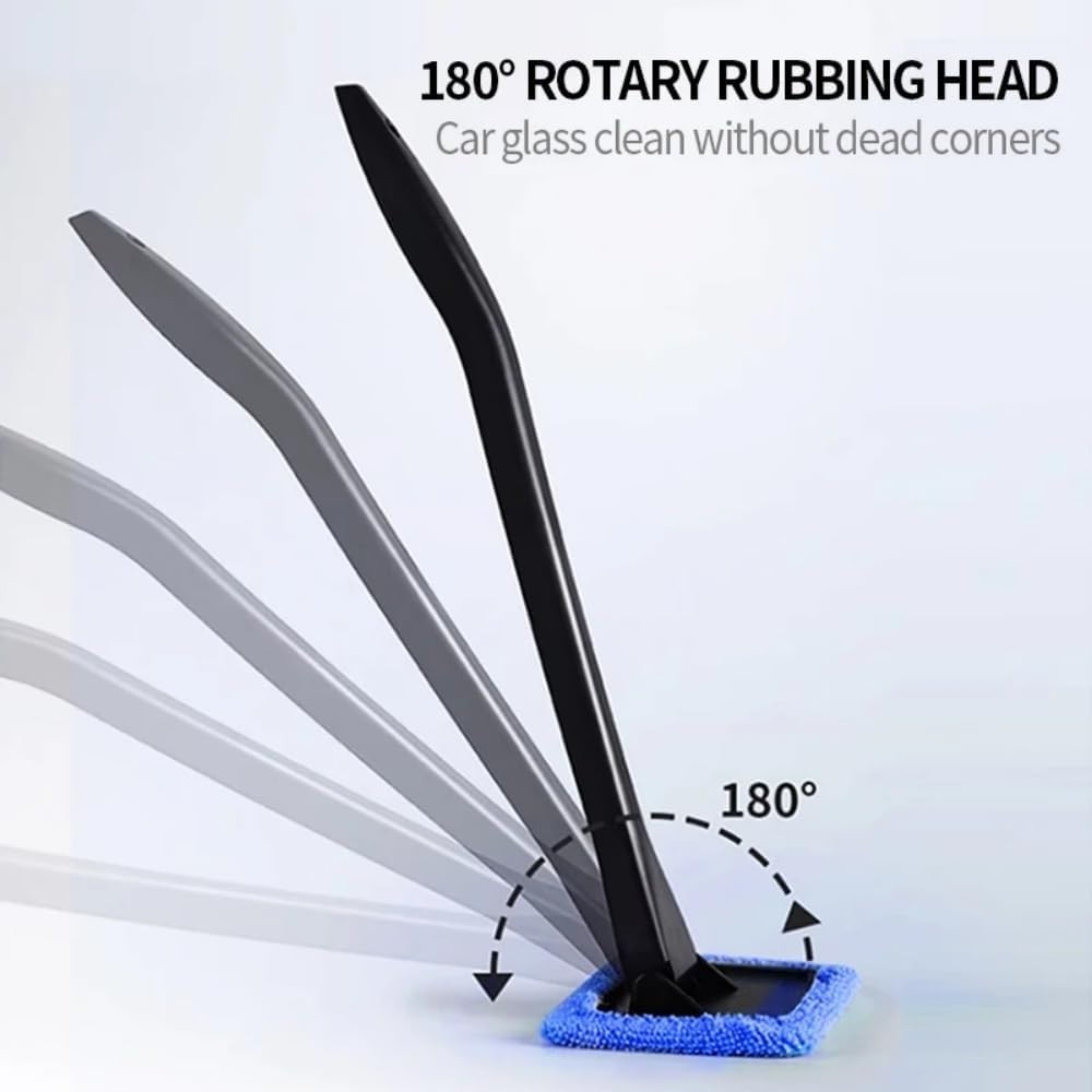 Car Window Cleaner with 180-Degree Rotating Head & Reusable Microfiber Bonnets