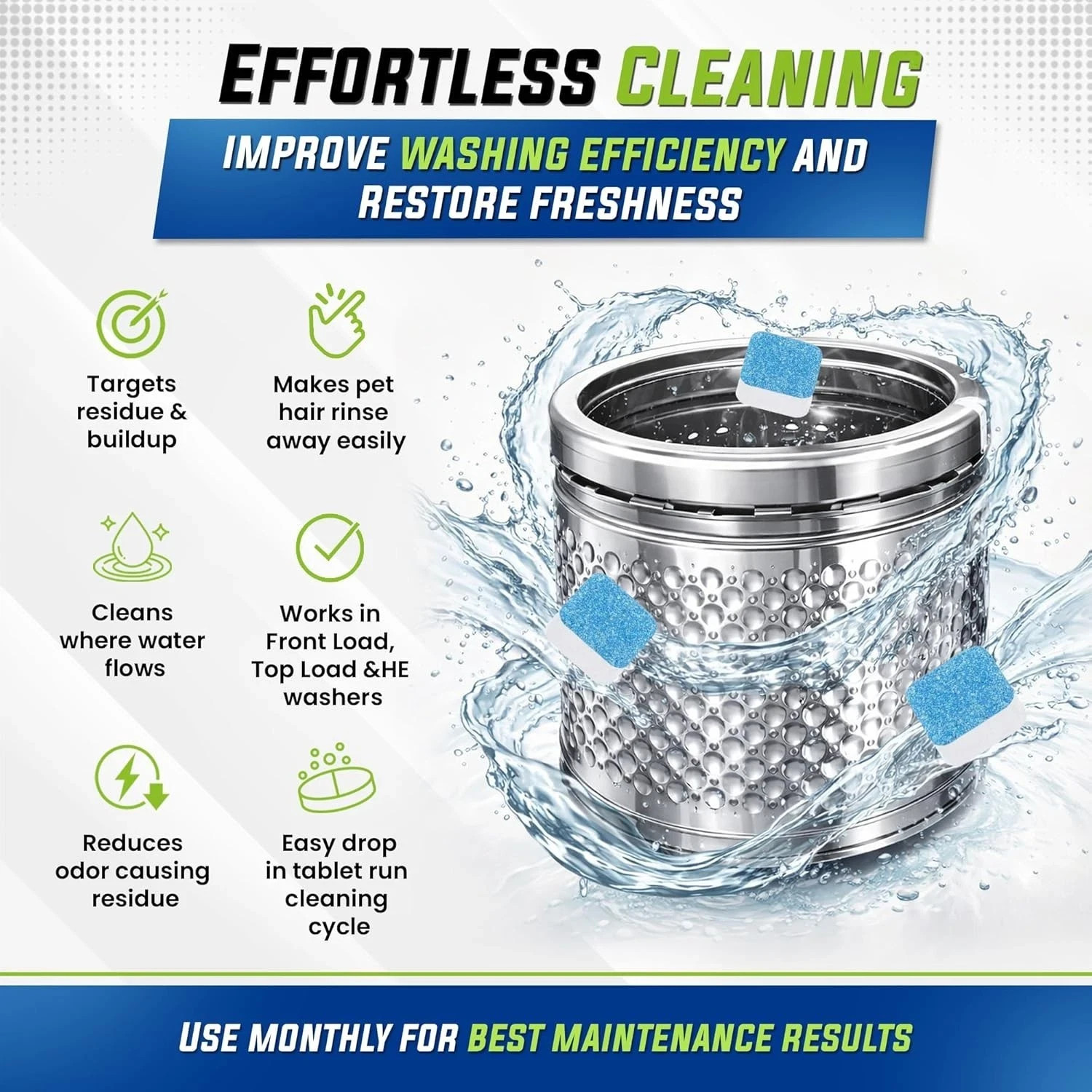 True Fresh Washing Machine Cleaner Tablets 25 Pack for Front Load, Top Load & HE