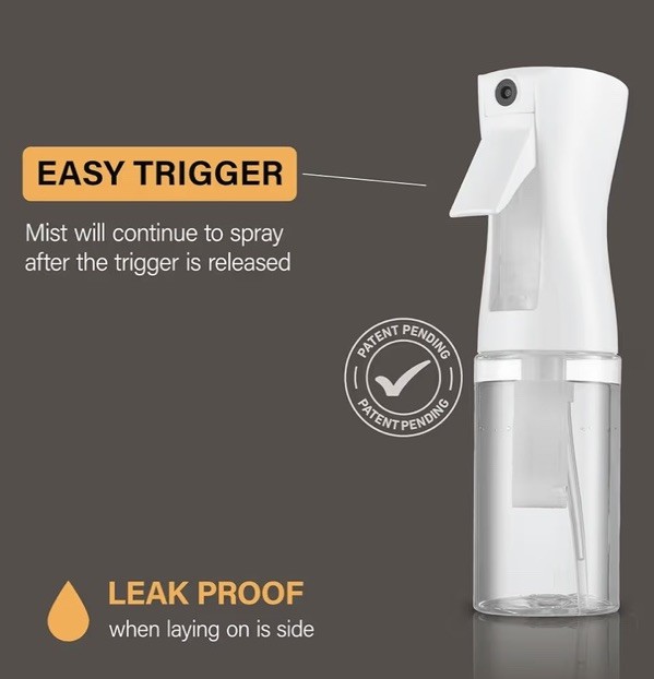 Super + Continuous Fine Mist Spray Bottle Reusable and Refillable 6.8 Oz
