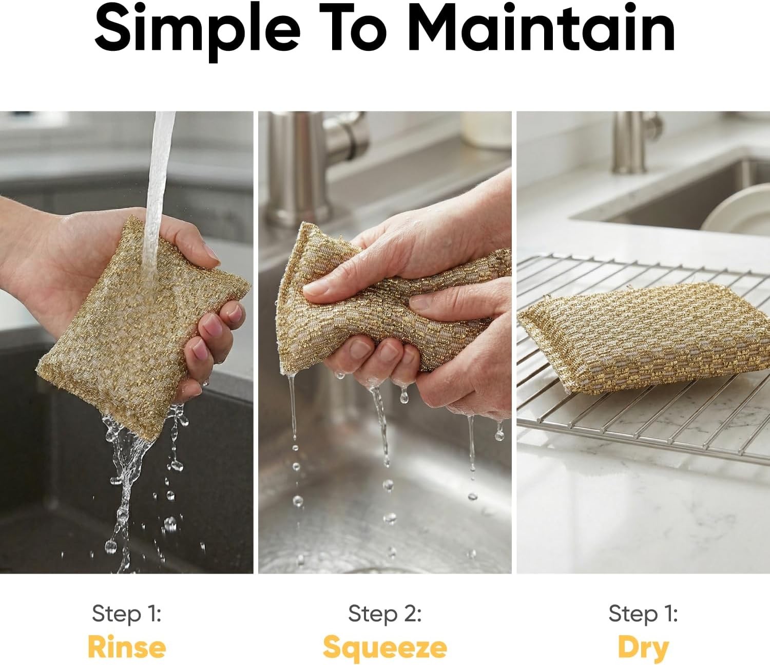 Gold and Silver Kitchen Sponge Scrubber, Heavy Duty Metallic Sink, Pot, Dish