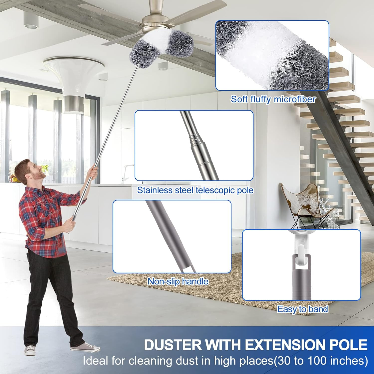 Microfiber Duster Kit (11PCS) – Washable Dusters with Extension Pole (30 to 100