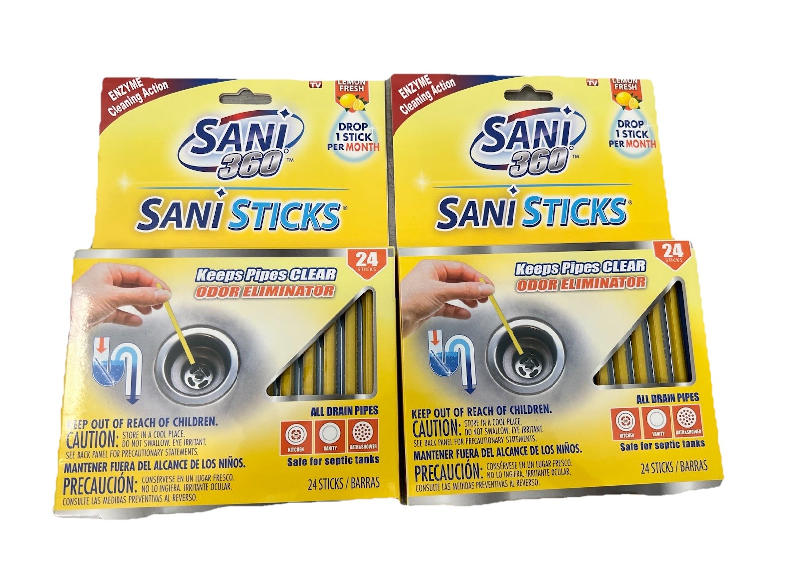 48 SANI 360° Sani Sticks Drain Cleaner and Sink Deodorizer Non-Toxic, Enzyme