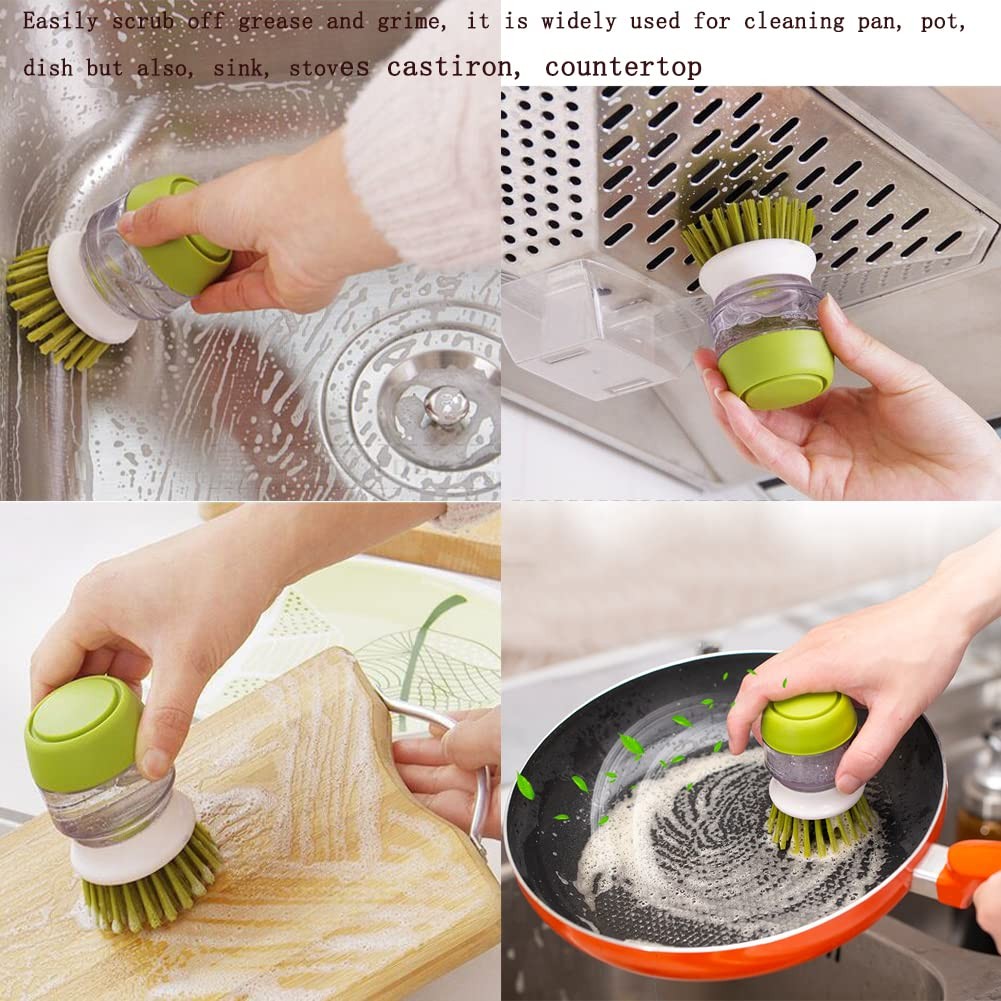 Dish Brush with Soap Dispenser, Dishwashing Kitchen Scrub Brushes Dish Scrubb…