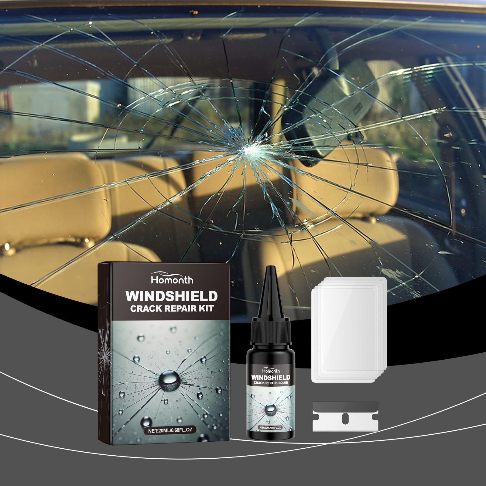 Automotive Glass Repair Kit Fluid Fix Car Windshield Resin Chip Crack Tool