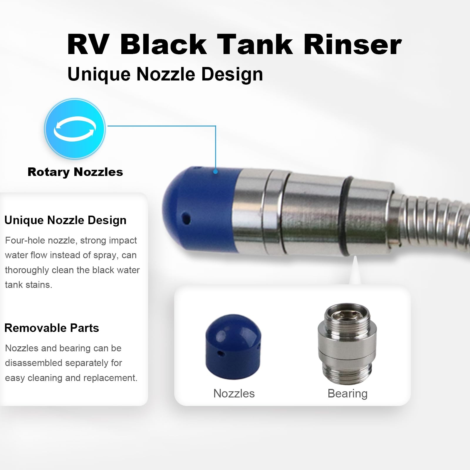 RV Black Tank Flexible Swivel Stick Rinser 57 Inch, Stainless Steel Camping T…