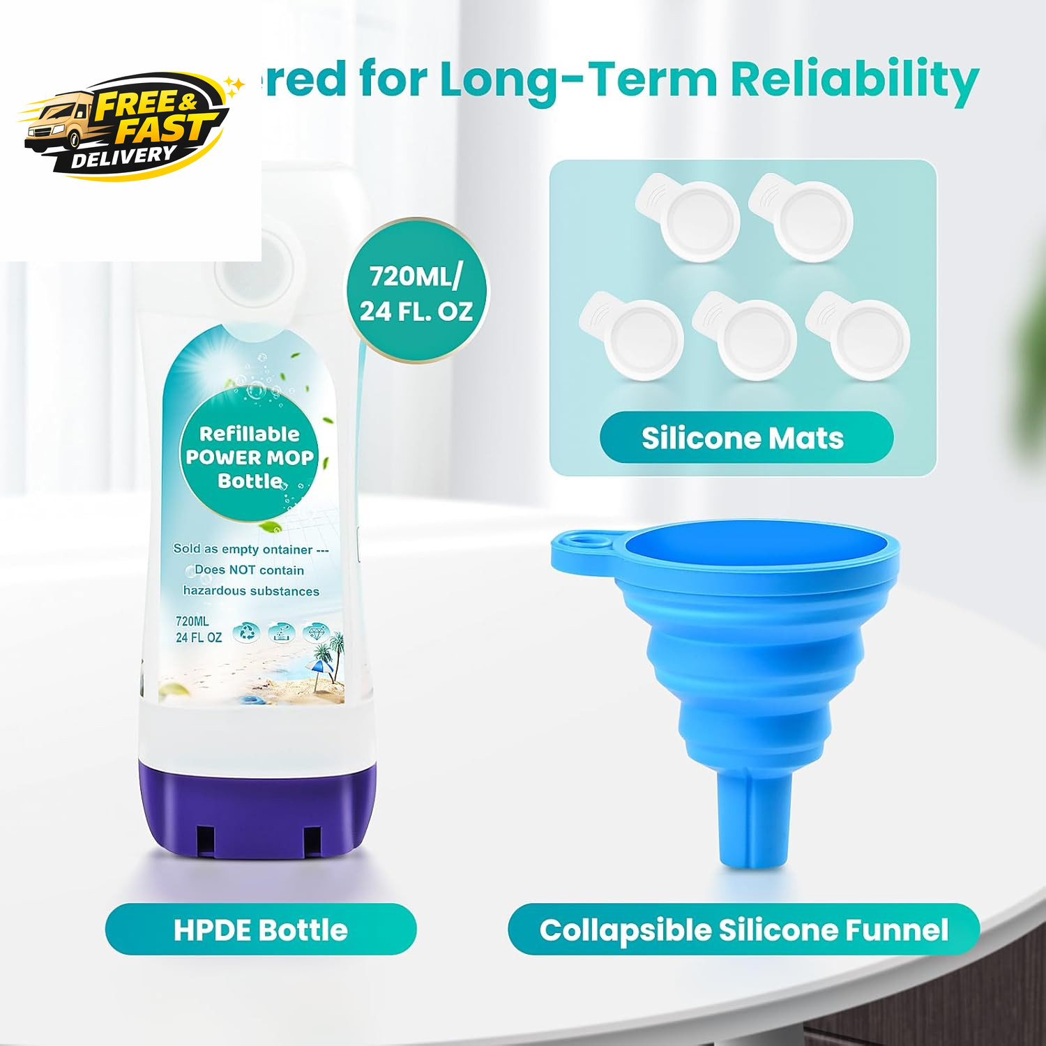 ​Refillable Bottle for ® Power Mop™, 720ML / 24 FL.OZ Reusable Solution Containe