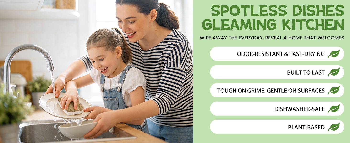 12 Count Plant-Based Kitchen Sponges, Compostable Cellulose Sponge,