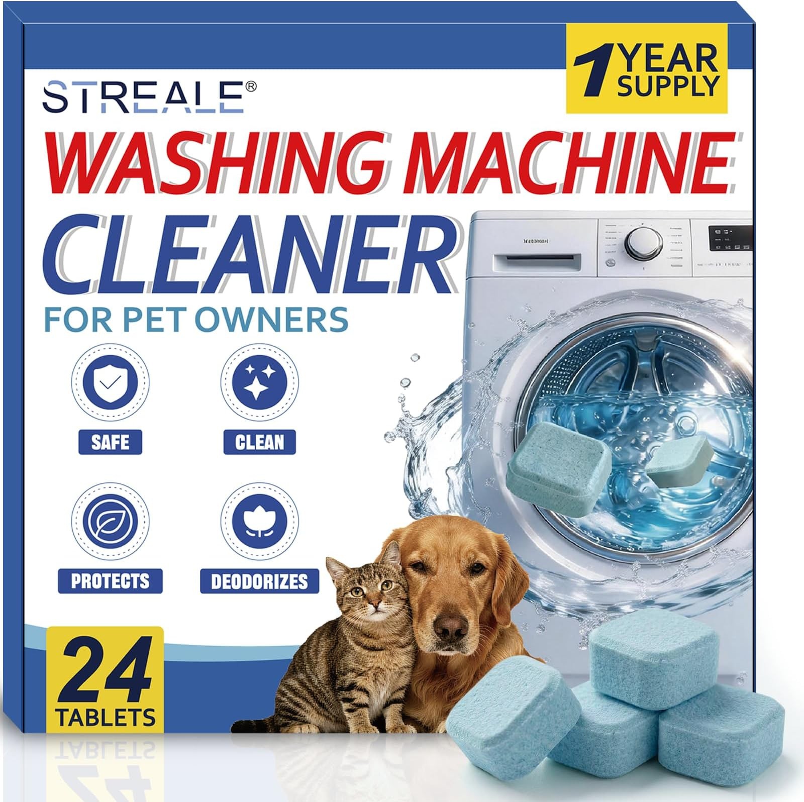 Washing Machine Cleaner Tablets for Pet Owners -24Pack, Deep Clean Descaler,T…