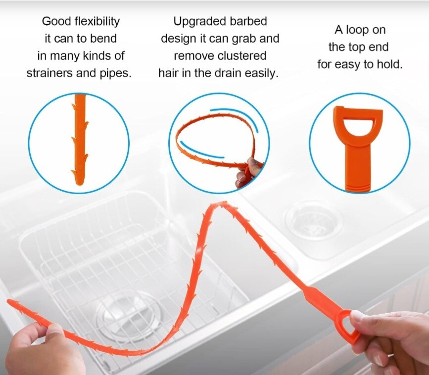 6+1 pcs Hair Drain Cleaner Tool 25″ Snake Drain Clog Remover Tools for Sink Tube