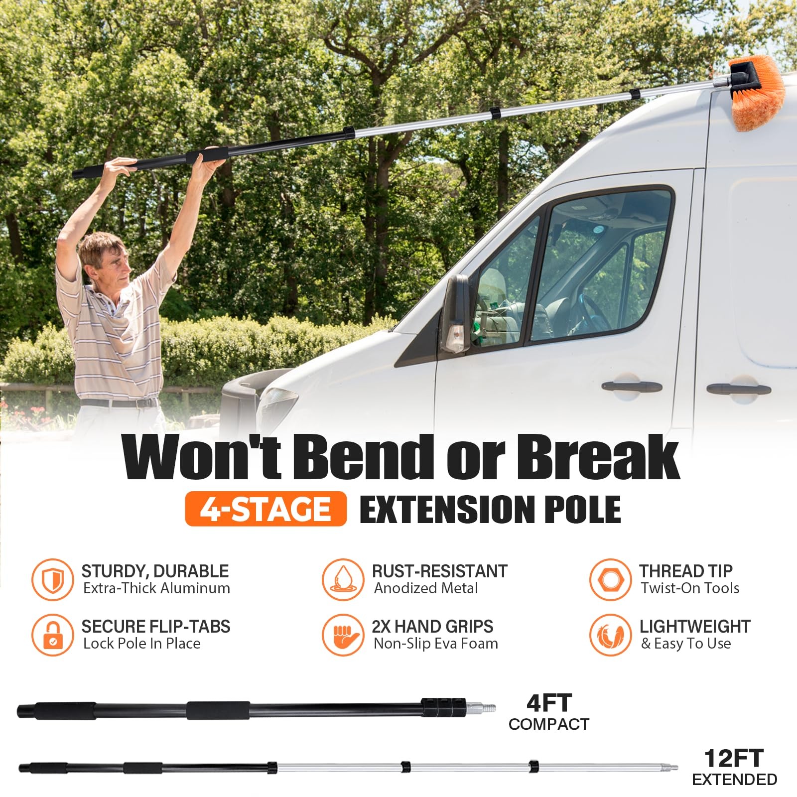 ARTIPOLY 20ft Reach Car Wash Brush with Long HandleCar Cleaning Kit with 412F…