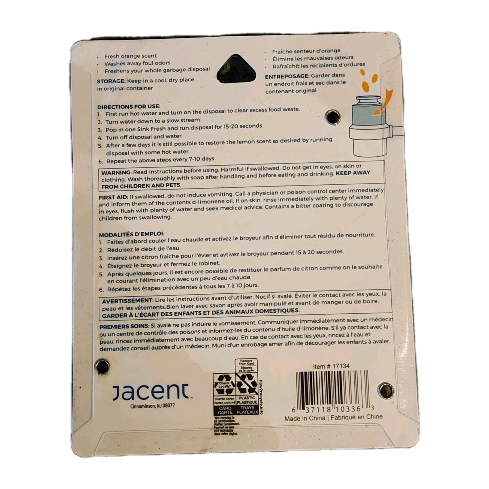 Sink Fresh Orange Garbage Disposal Cleaner Deodorizer 12 Treatments