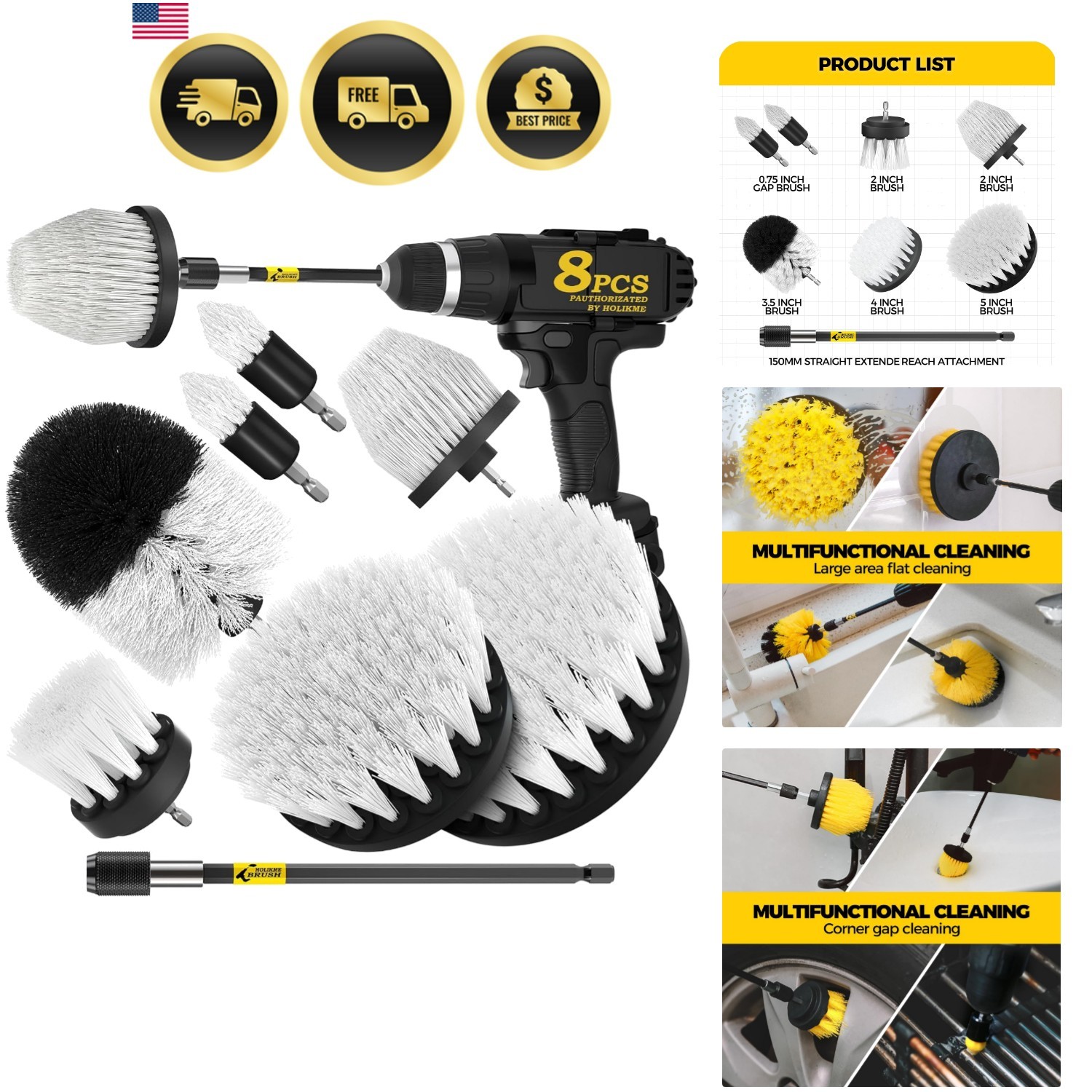 Drill Brush Set Cleaning Supplies for Bathroom Kitchen Tile Shower Floor